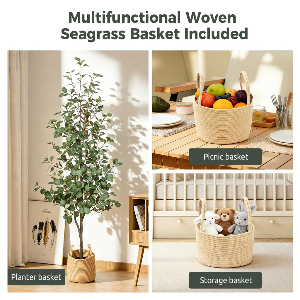 6FT Artificial Eucalyptus Tree, Faux Eucalyptus Trees with Woven Basket