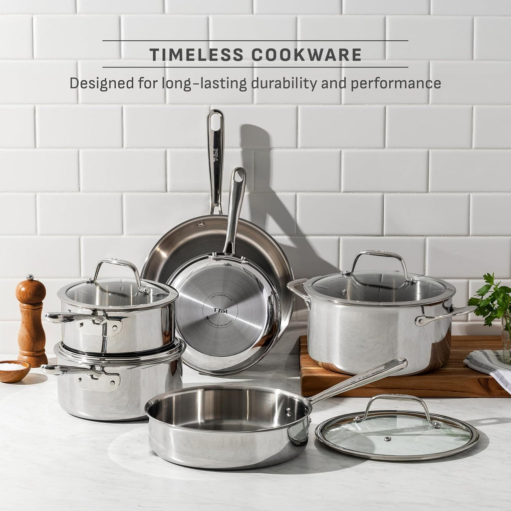 Pro Tri-Ply Stainless Steel 10-Piece Induction Cookware Set | NSF-certified, oven safe to 500°F, glass lids to 350°F