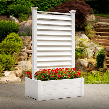 6ft H Outdoor Freestanding 1 Privacy Fence Screen Panel with Planter Box for Deck, Yard, Pool, or , Vinyl Raised