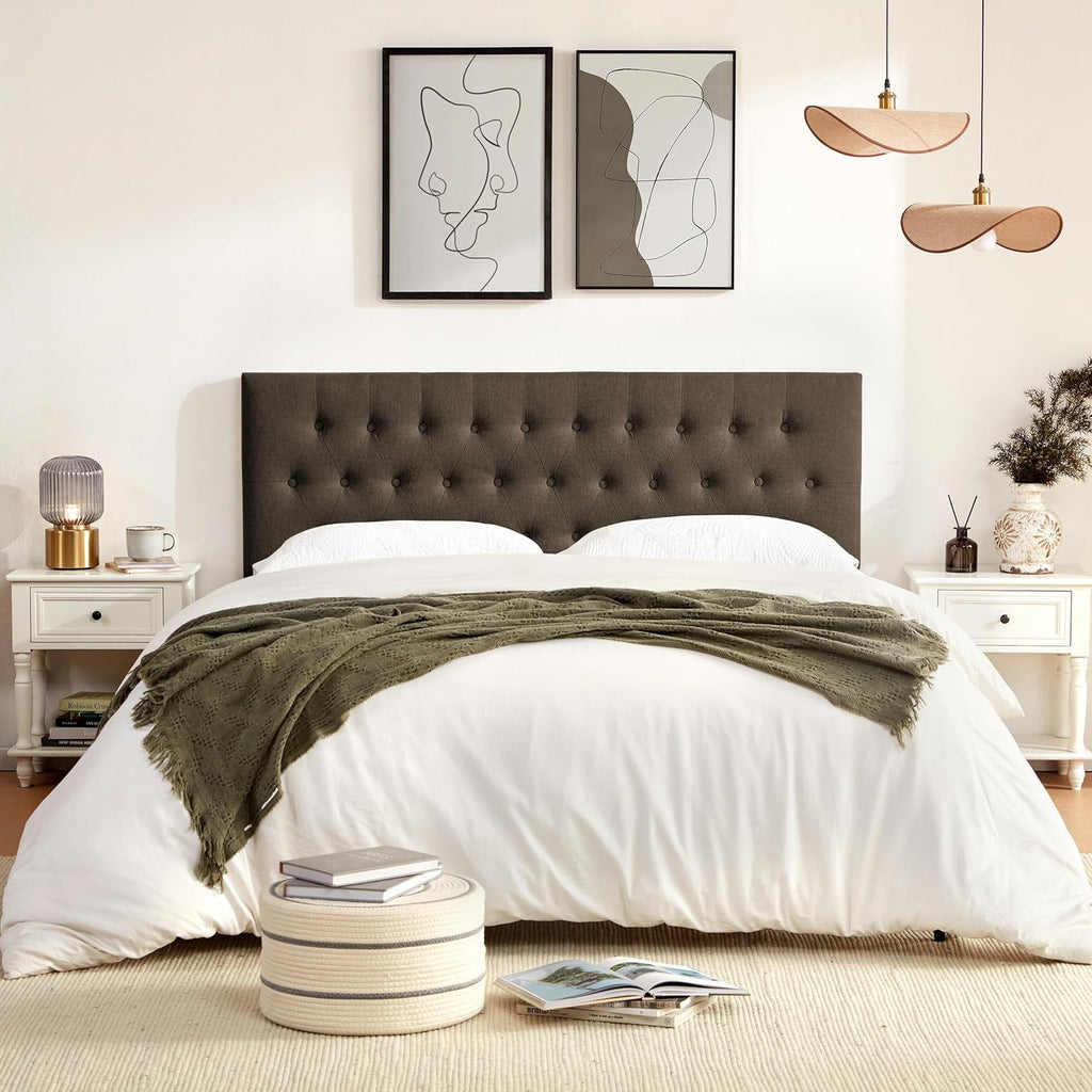 Tufted Upholstered Headboard Queen, Solid Wood Head Board with Durable Metal Legs, Adjustable Height Bed headboard