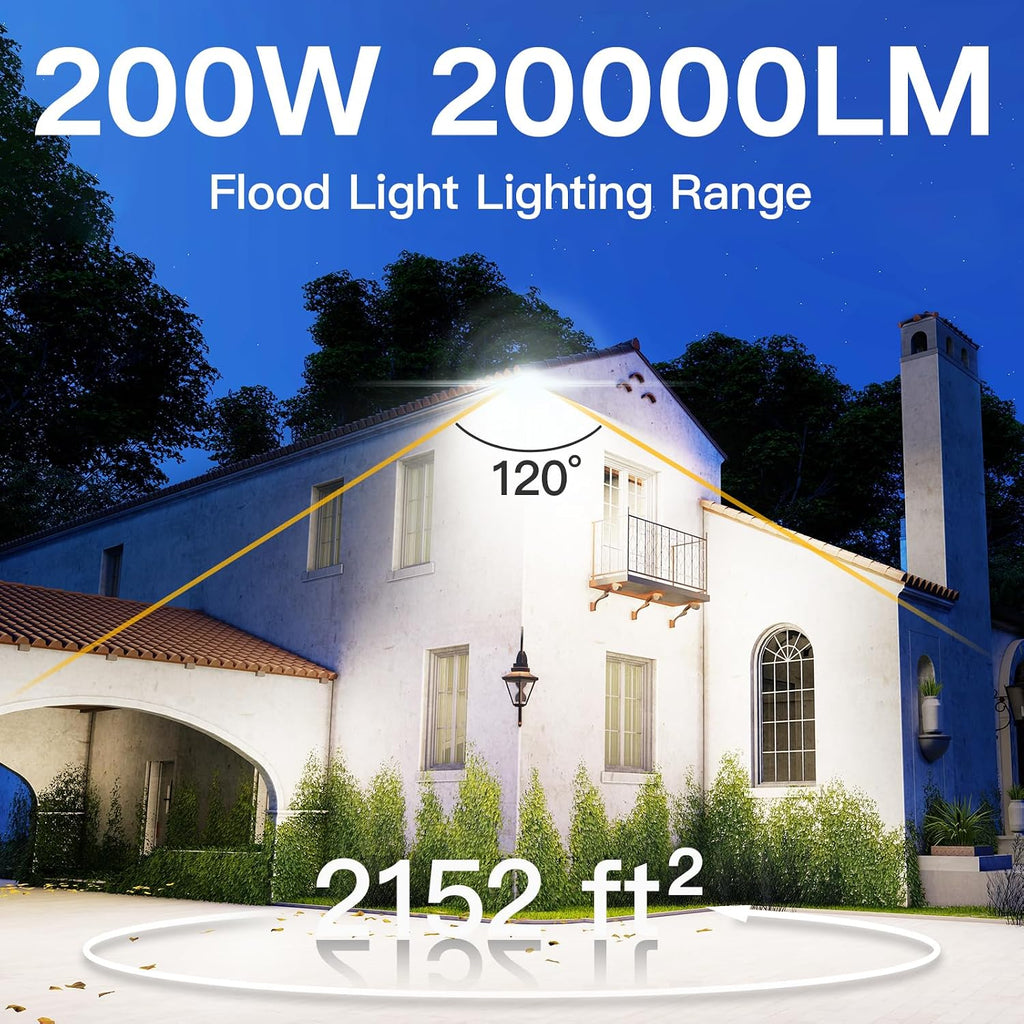 2 Pack LED Flood Lights Outdoor, 200W 20000LM Outside Work Light | Super Bright FloodLight with 5.9FT Plug, IP65