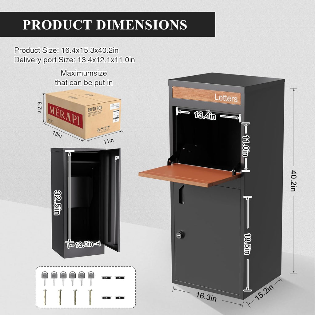 Large Lockable Package Delivery Box Parcel Drop Box with Rear Access Door, Weather-Resistant Metal Parcel Locker