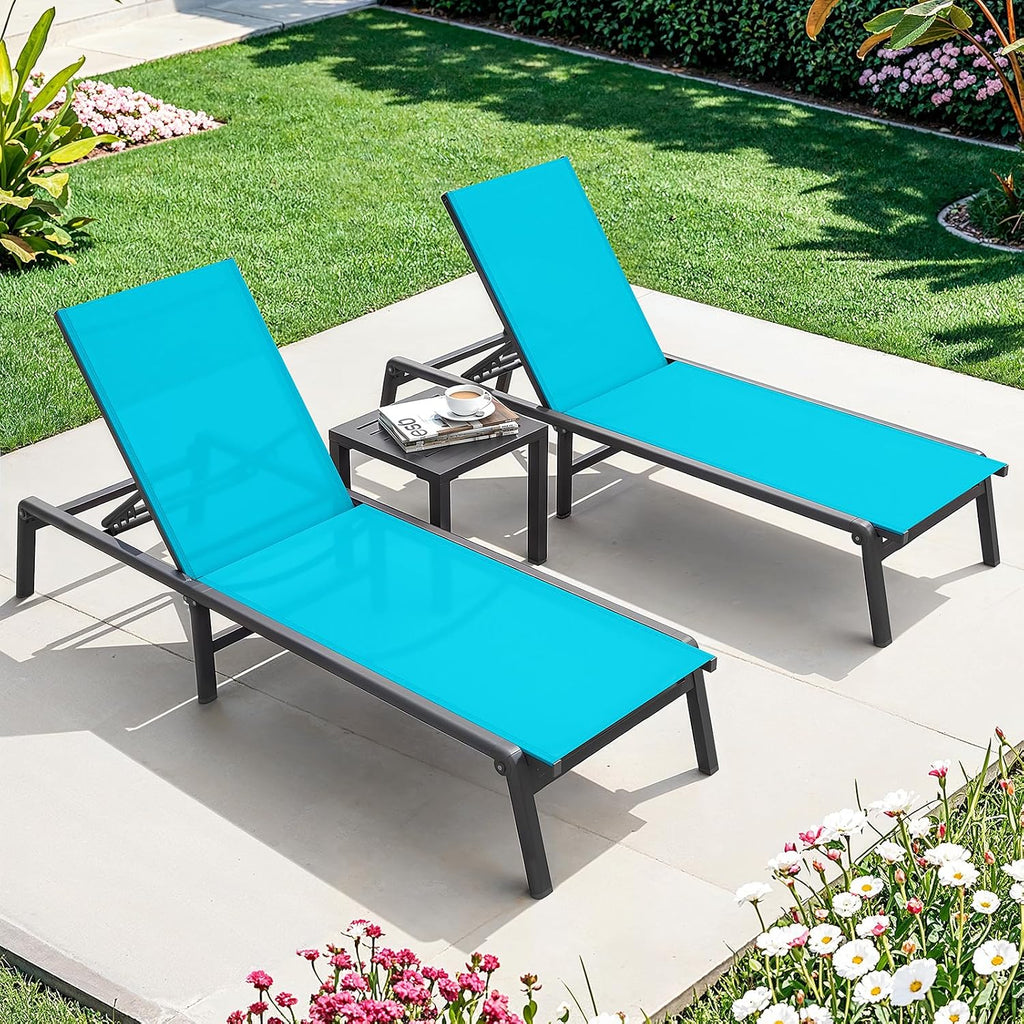 Aluminum Chaise Lounge Chair Outdoor for Outside Poolside, 1PC, Lake Blue | Foldable & Assembly Free Outdoor Lounge