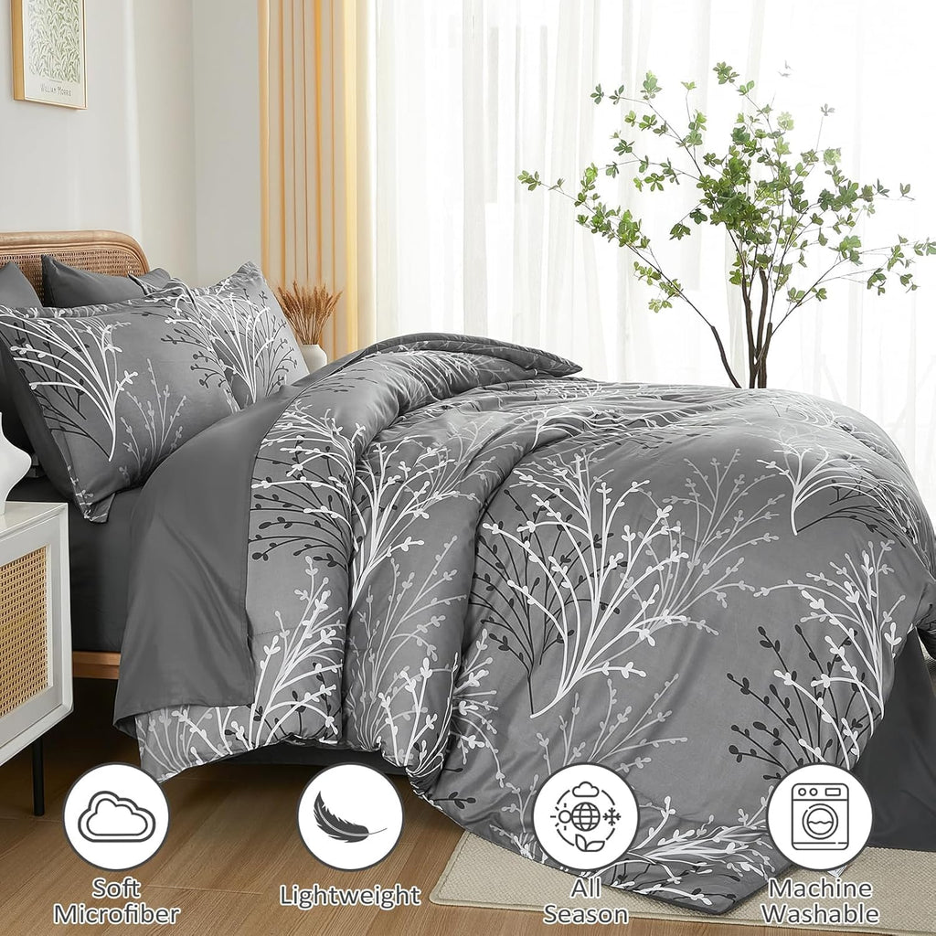 Gray Comforter Set Branch Botanical Bed in a Bag 7 Piece Grey Floral Comforter