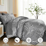 DJY Gray Comforter Set Queen Branch Botanical Bed in a Bag 7 Piece Grey Floral Comforter
