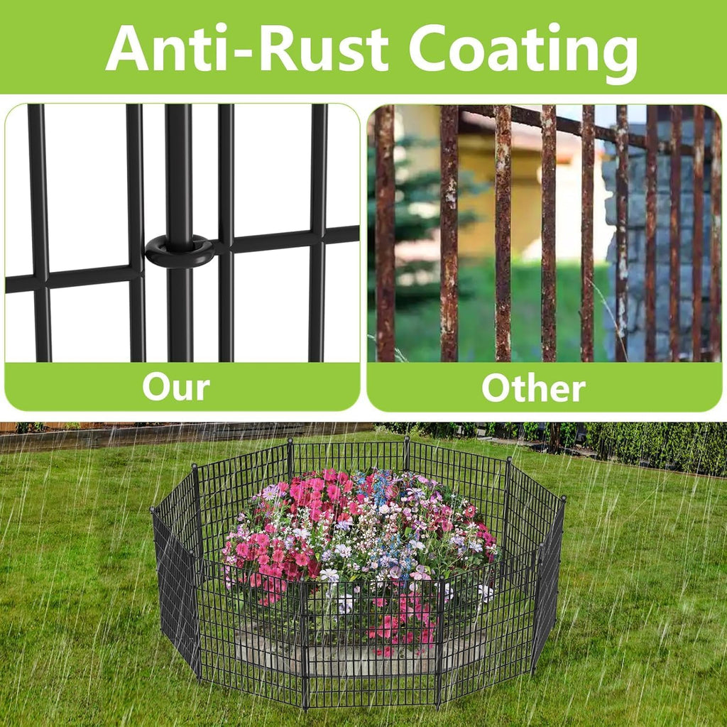 10 Panels No Dig Garden Fence with Gate, 40 in(H) X 24.2 ft(L) Metal Fence Panels, Thickened Rustproof Garden Fencing