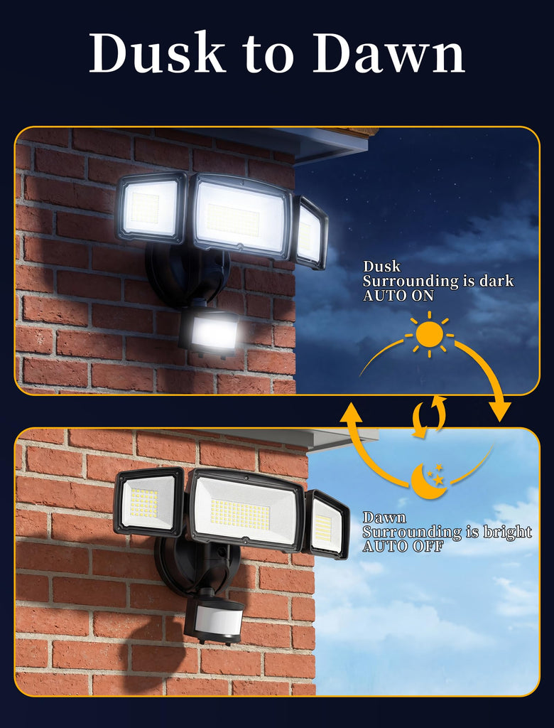 Security Lights Outdoor with Remote Control, 6500K Daylight LED Flood Light, IP66 Waterproof, Dusk to