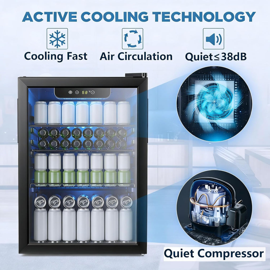 95 Cans Beverage Refrigerator, 26 Bottle Mini Fridge