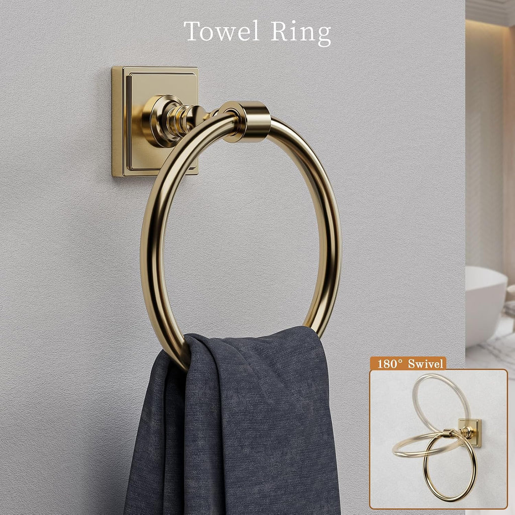 Champagne Bronze Bathroom Accessories Set, 5 Piece Bathroom Towel Holder Set, SUS304 Stainless Steel 24" Towel Bar