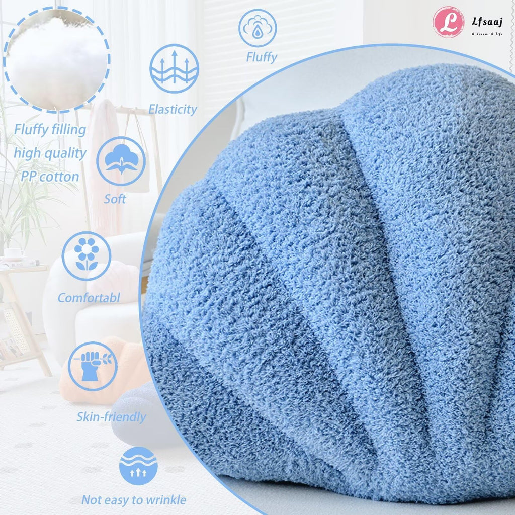 Dusty Blue Seashell Throw Pillows, Shell Shaped Throw Pillows, 13 Inch Soft Home Decorative Pillow Plush Cushion for