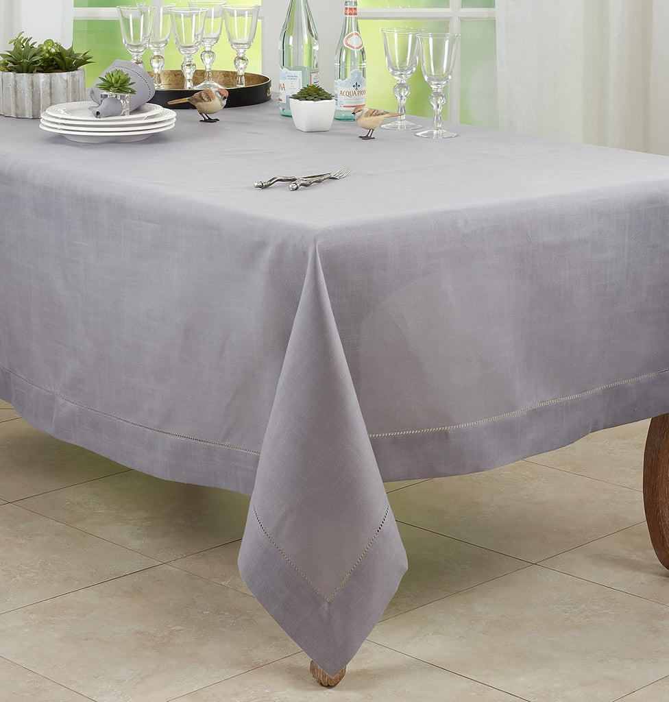 Rochester Collection Hemstitched Border Tablecloth, 70"x160", Slate