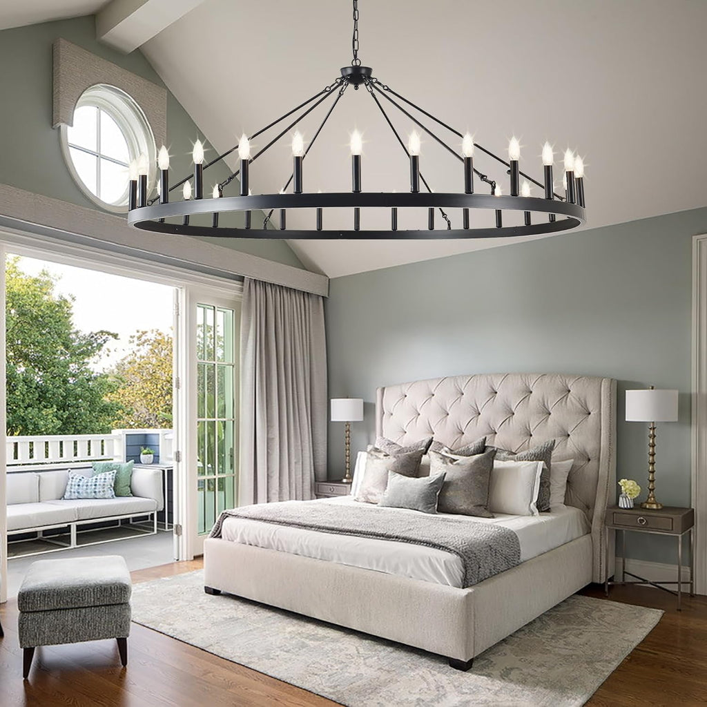 Inspired Camino Style Chandelier - Large black wagon wheel chandelier 64 inch,30-Light Farmhouse wagon Wheel Chandeliers Round Industrial ceiling light fixtures for outdoor porch high ceilings Living Dining Room Foyer Entryway