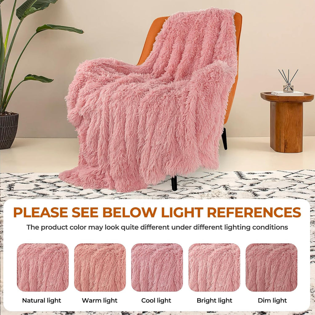 Faux Fur Throw Blanket,Super Soft Fuzzy Blanket,Fluffy Blankets and Throws for Women,50x60 Inches,Pink