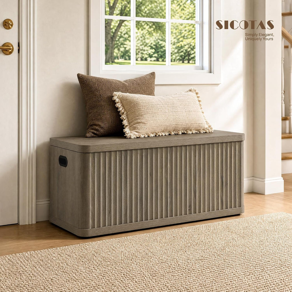Storage Bench 40.2" Wide Shoe Bench with Lift Top Large Wooden Storage Chest Trunk Modern Blanket Chest with 2 Safety