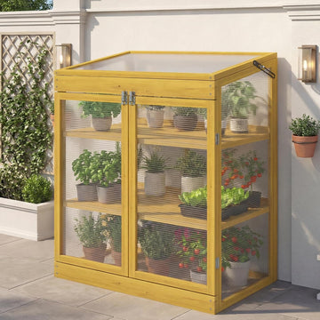 Wooden Cold Frame Greenhouse with Transparent Flip-Top Roof, Solid Wood Greenhouse Cabinet, Garden Raised Flower