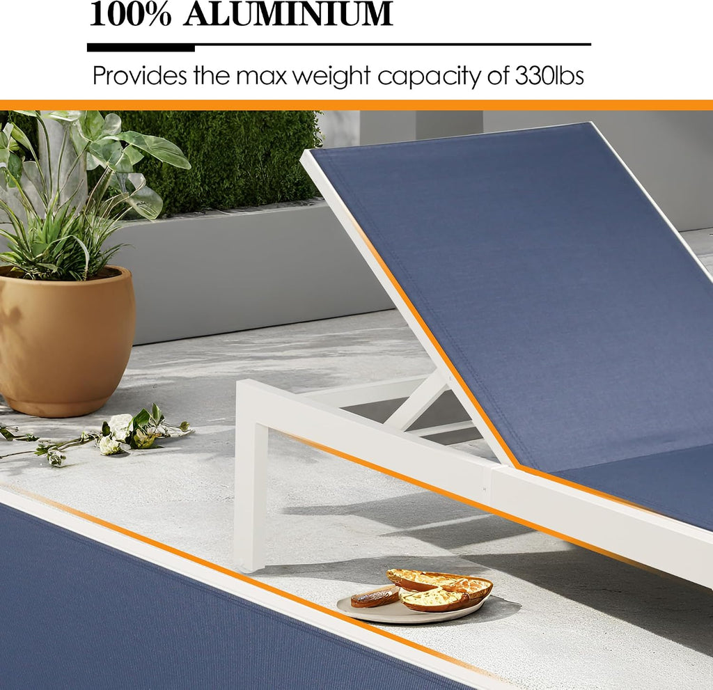 Outdoor Chaise Lounge, Aluminum Patio Lounge Chair with Wheels, Pool Furniture, Patio Reclining Chaise Side, Beach