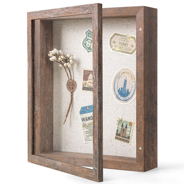 8x10 Shadow Box Frame with Linen Back - Sturdy Memory Display Case of Flower, Pictures, Medals and More, Rustic Brown