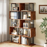 6 Tier Bookshelf, Tall S Shaped Geometric Bookcase, Modern Display Shelf Standing Unit