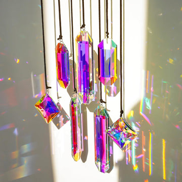 Set 7 Crystal Sun Catcher Prisms AB Colored Suncatcher Crystals for Window - Rainbow Maker Prisms
