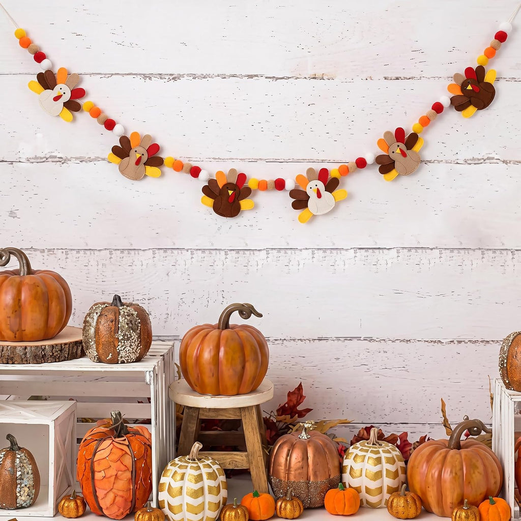 Felt Thanksgiving Turkey Garland 3D Fall Harvest Banner
