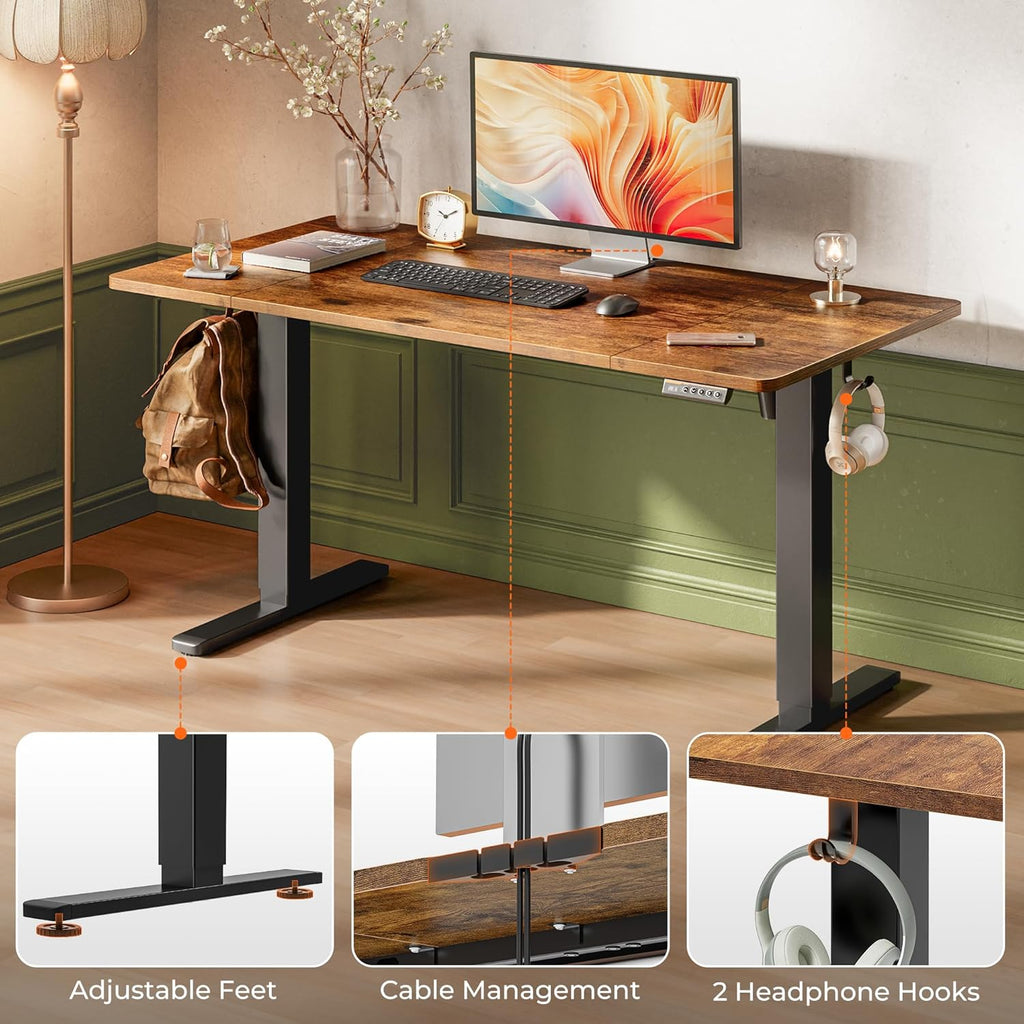 55 x 28 Large Electric Standing Desk, Height Adjustable Computer Desk, 27.6" Deep Desktop