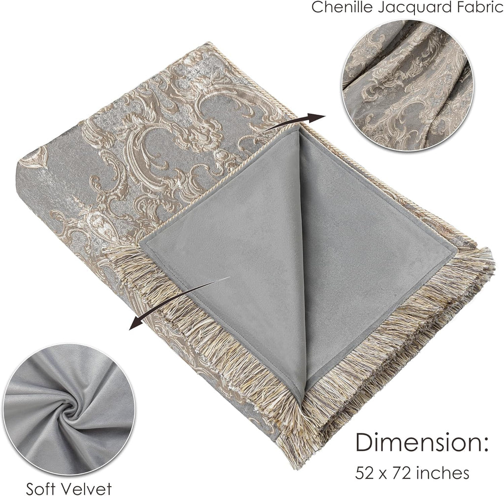 Luxury Throw Blanket, Jacquard Bed Throws Soft Lightweight Velvet Fall Blankets with Fringes Trim, 52x72 Inches)
