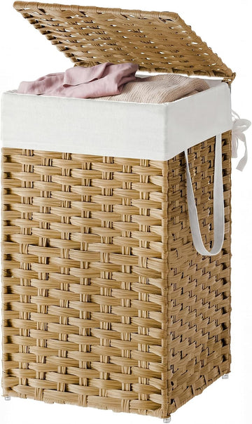 Laundry Hamper with Lid, Clothes Basket with Removable Liner and Handles, 17.2 Gallon, Foldable Narrow Laundry