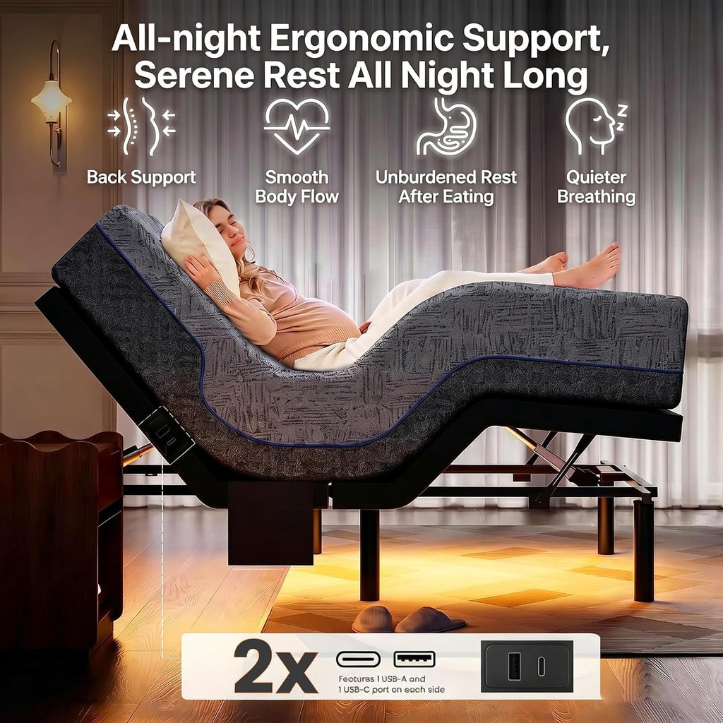 Split King Adjustable Bed Frame,Electric Adjustable Bed Base with Remote Quiet Adjustable Base Zero Gravity Bed - Set of 2
