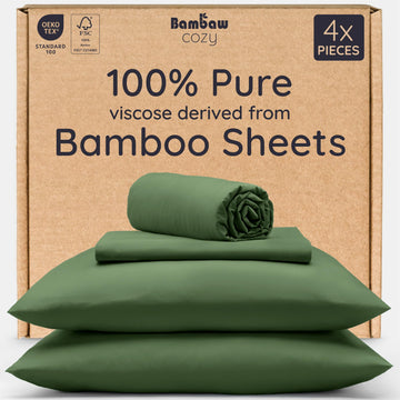 100% Viscose Derived from Bamboo Sheets Queen Size Set - 4pcs Cooling Sheet Set, Super Soft Sheets Queen Size, Luxury