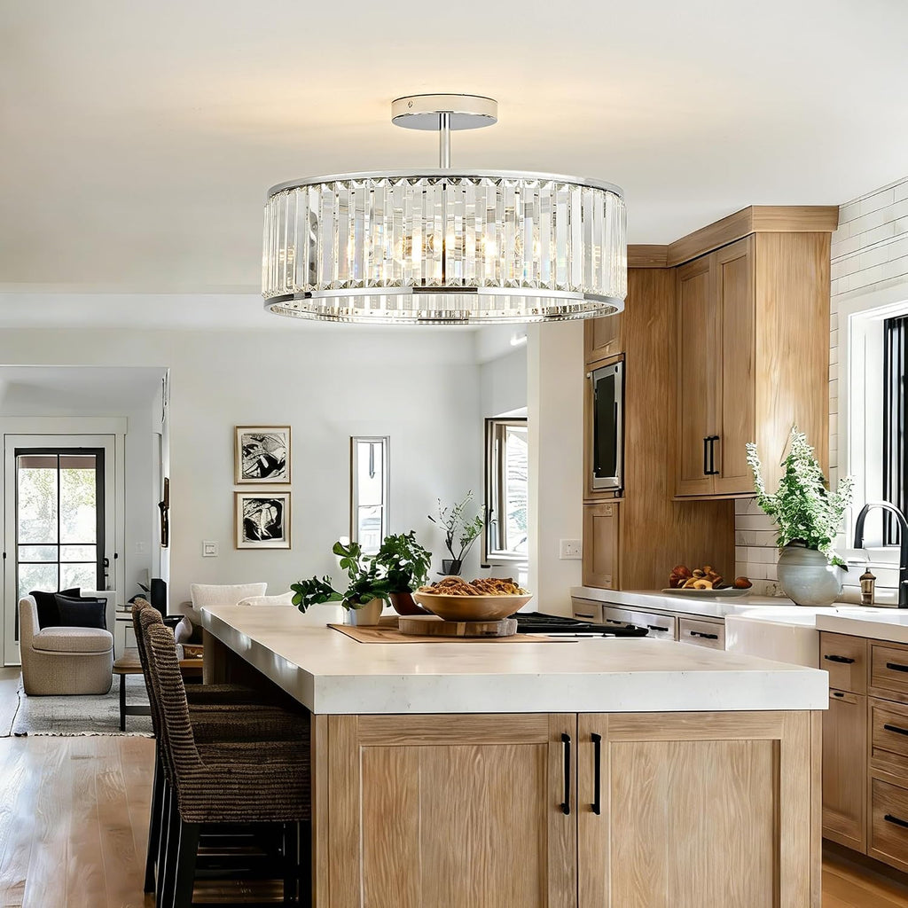 19.7" Modern Crystal Chandeliers Semi Flush Mount Ceiling Light, Large Round Crystal Chandelier Ceiling Lights
