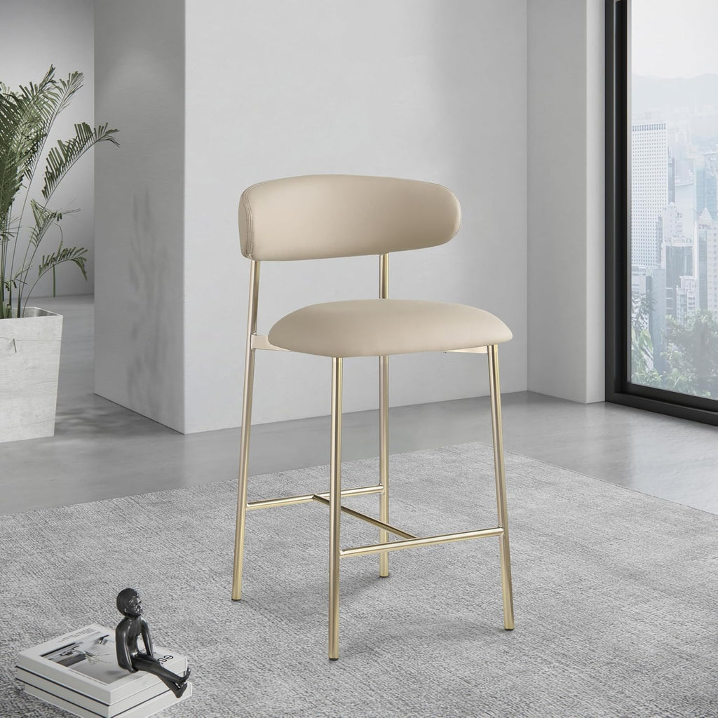 995Taupe-C Lupita Collection Modern | Contemporary Counter Stool with Soft Taupe Vegan Leather, Brushed Gold Metal