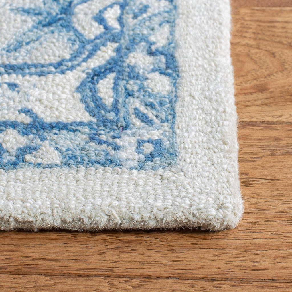 Micro-Loop 10' x 14' IvoryBlue Handmade Shabby Chic Medallion Premium Wool Dining Area Rug