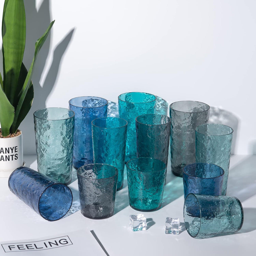 12-ounce Acrylic Old Flashion Glasses Plastic Tumblers, set of 8 Multicolor