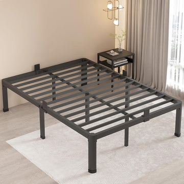 18 Inch Full Bed Frame with Round Corner Legs Mattress Slide Stopper No Box Spring Needed Heavy Duty Metal Platform