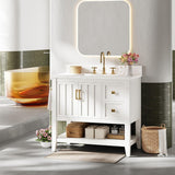 30" Bathroom Vanity with Sink, Bathroom Cabinet with 2 Drawers & Open Shelf for Guest Baths Master Suites or Rental Units, Industrial White A133-B0FJD7VNS5