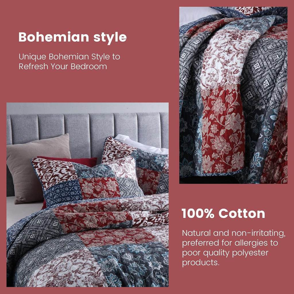 Queen Comforter Set for Bed - 100% Cotton Quilts Queen, Green, Sage Bedspreads (90 * 98 Inch) with 2 Pillow Shams