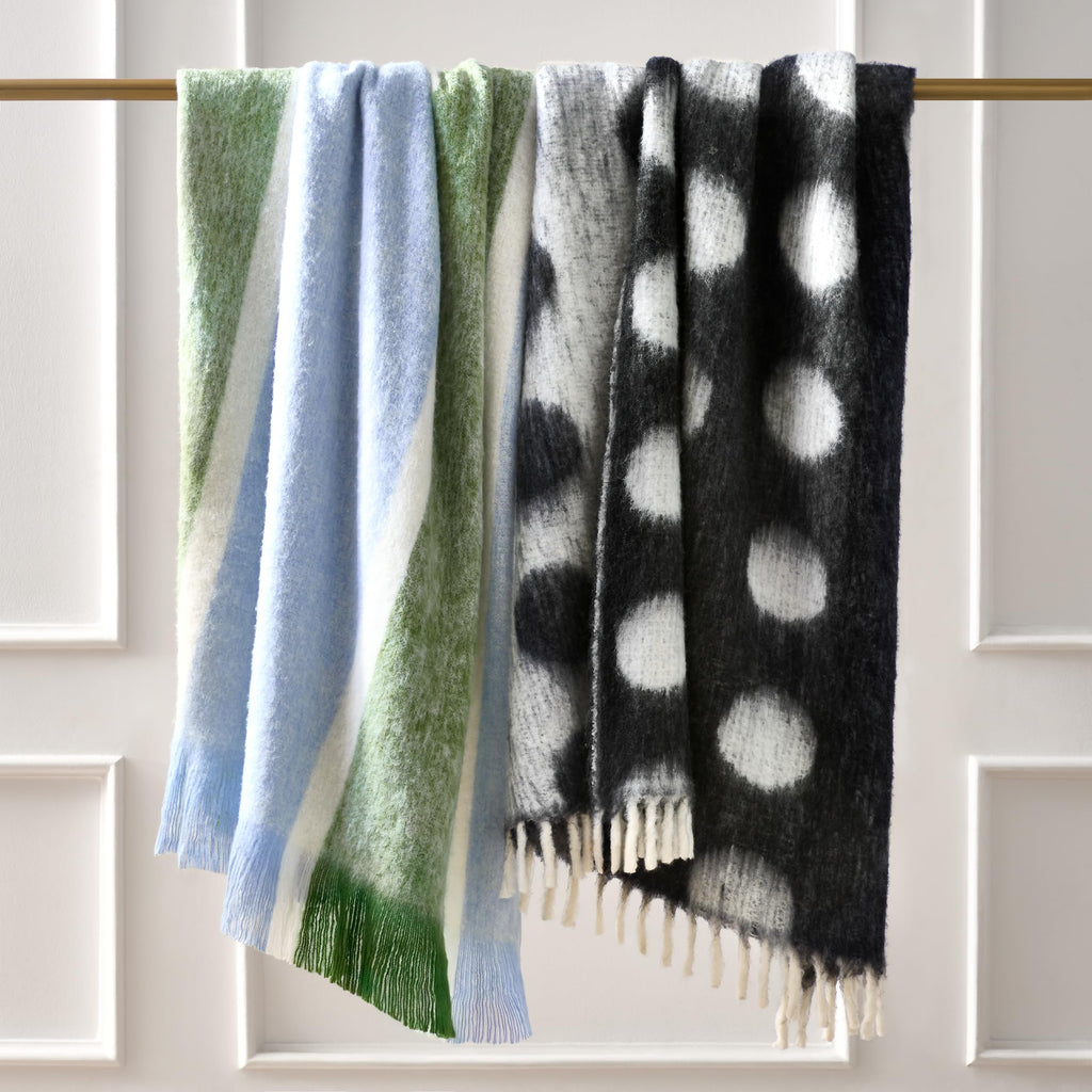Dots Throw, 50" x 70", Mohair Blend Decorative Throw for Couch, Bed, Sofa, Brushed Dots Design with Fringe, Home
