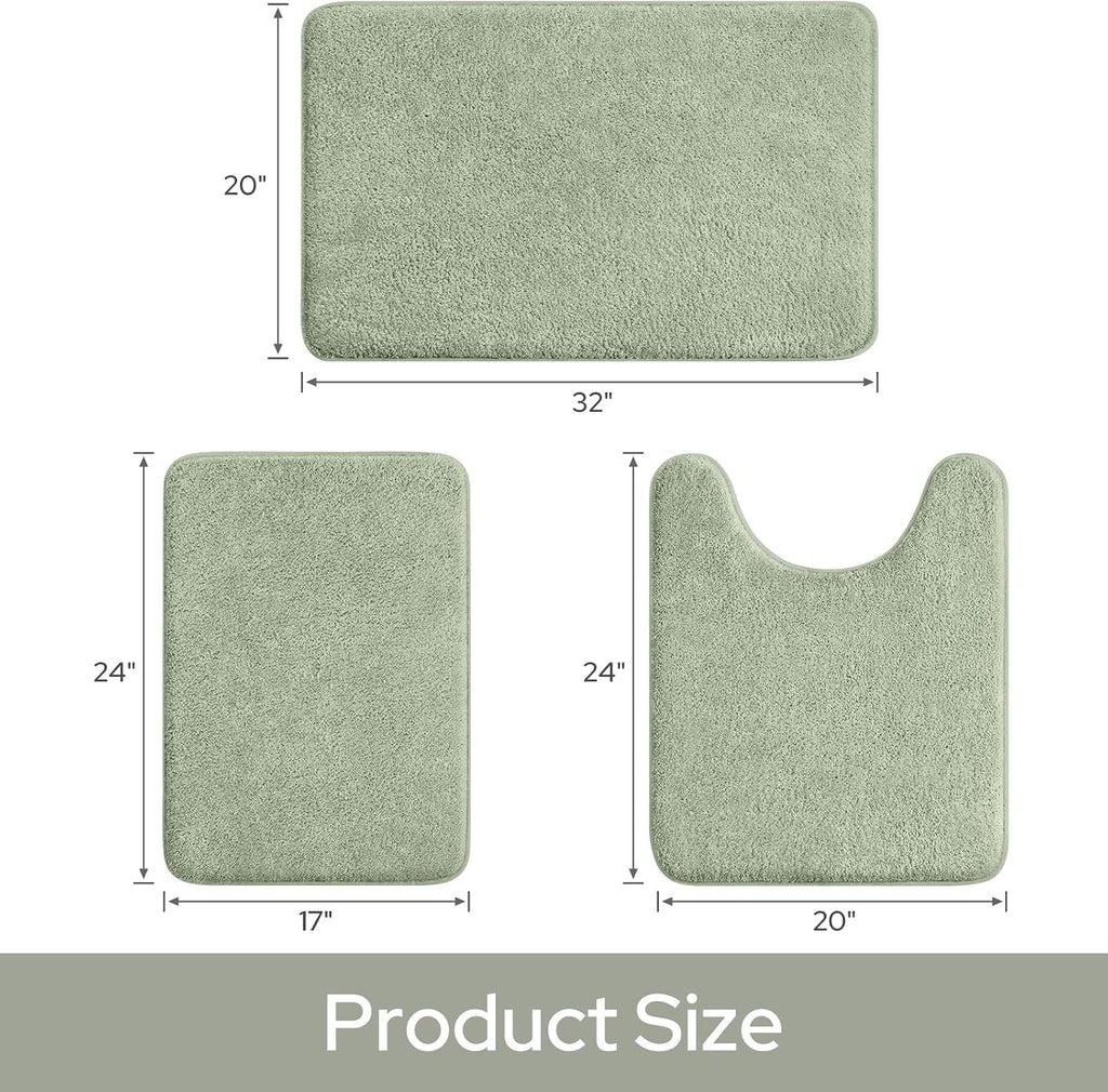 Upgraded Bathroom Rugs Set 3 Piece, Ultra Soft Memory Foam Bath Mats, Super Absorbent Non Slip Washable U-Shaped