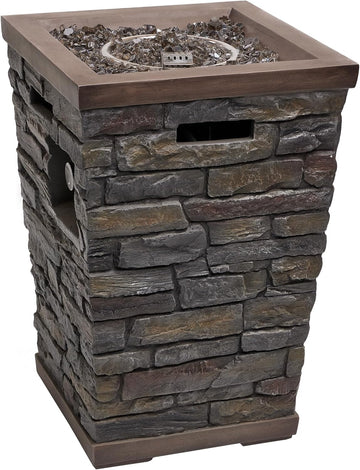 GXT966 Stone Look Column Gas Fire Pit with 32K BTU and Adjustable Flame, Cozy Patio Decor, 29" H, Multicolor