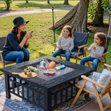 Multifunctional Patio Fire Pit Table, 32in Square Metal BBQ Firepit Stove Backyard Garden Fireplace with Spark Screen Lid and Rain Cover for Camping - Image 3