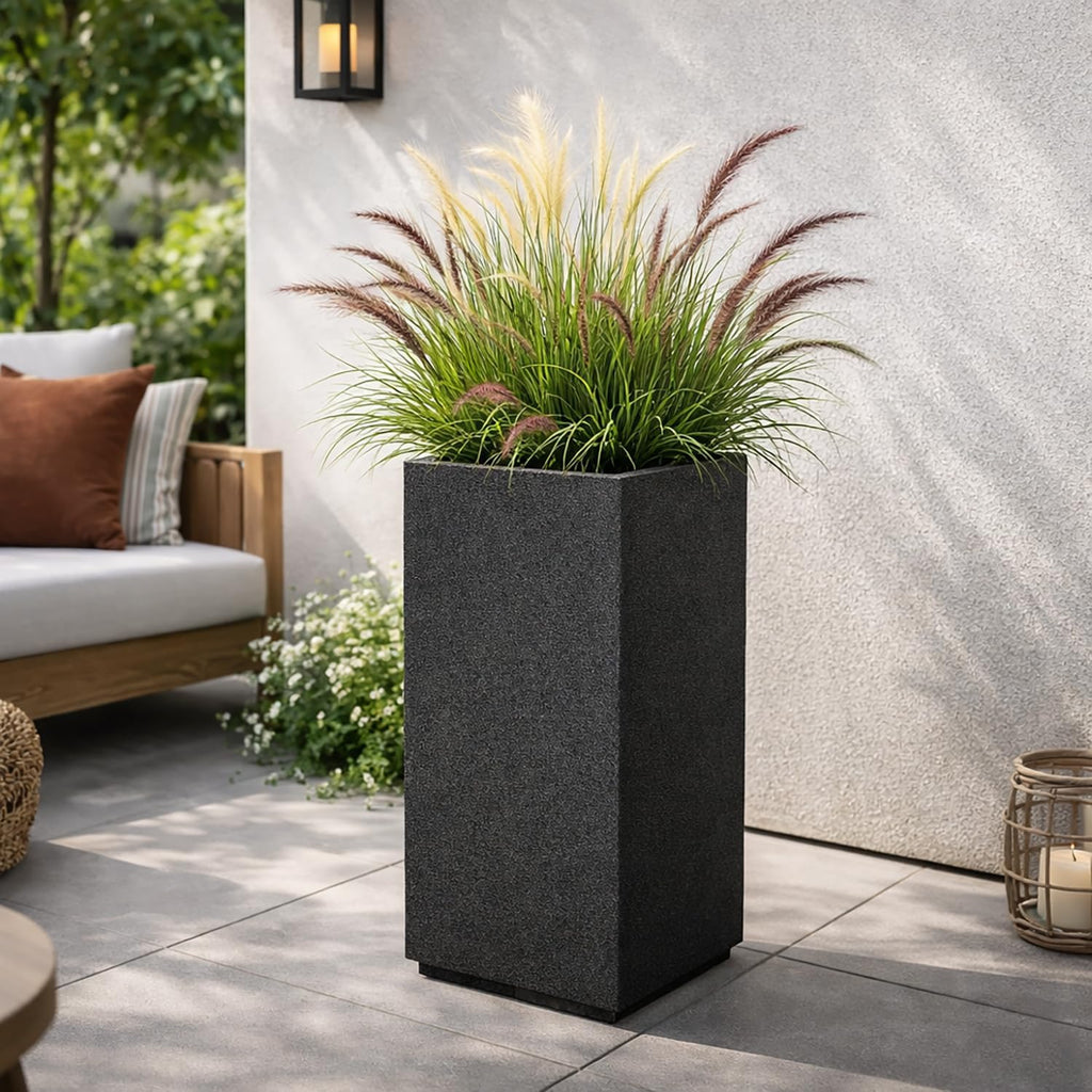 Kensington Tall Modern Outdoor/Indoor Column Planter - 16" x 16" x 36" H - Lightweight Weather Resistant Stone-Look