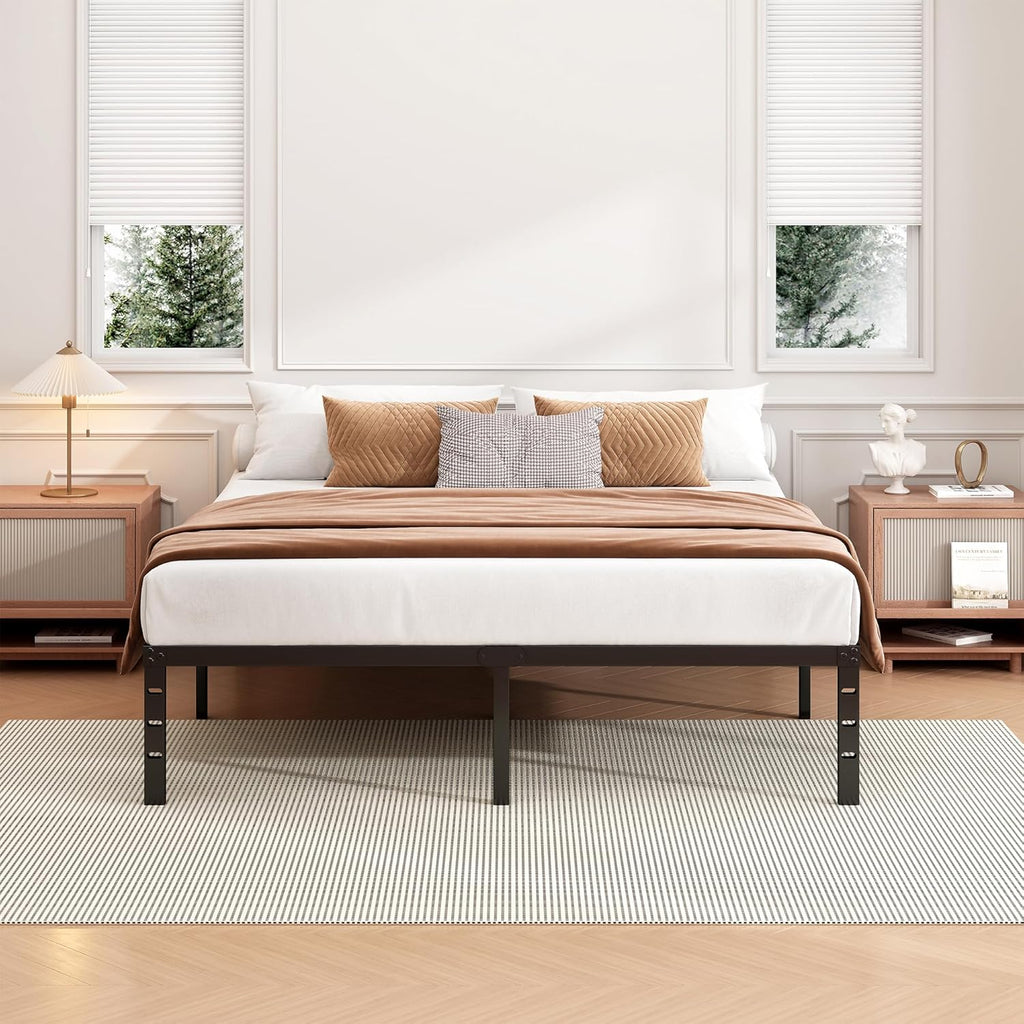 18 Inch Full Bed Frame - Sturdy Metal Platform Full, No Box Spring Needed, Heavy Duty, Easy Assembly
