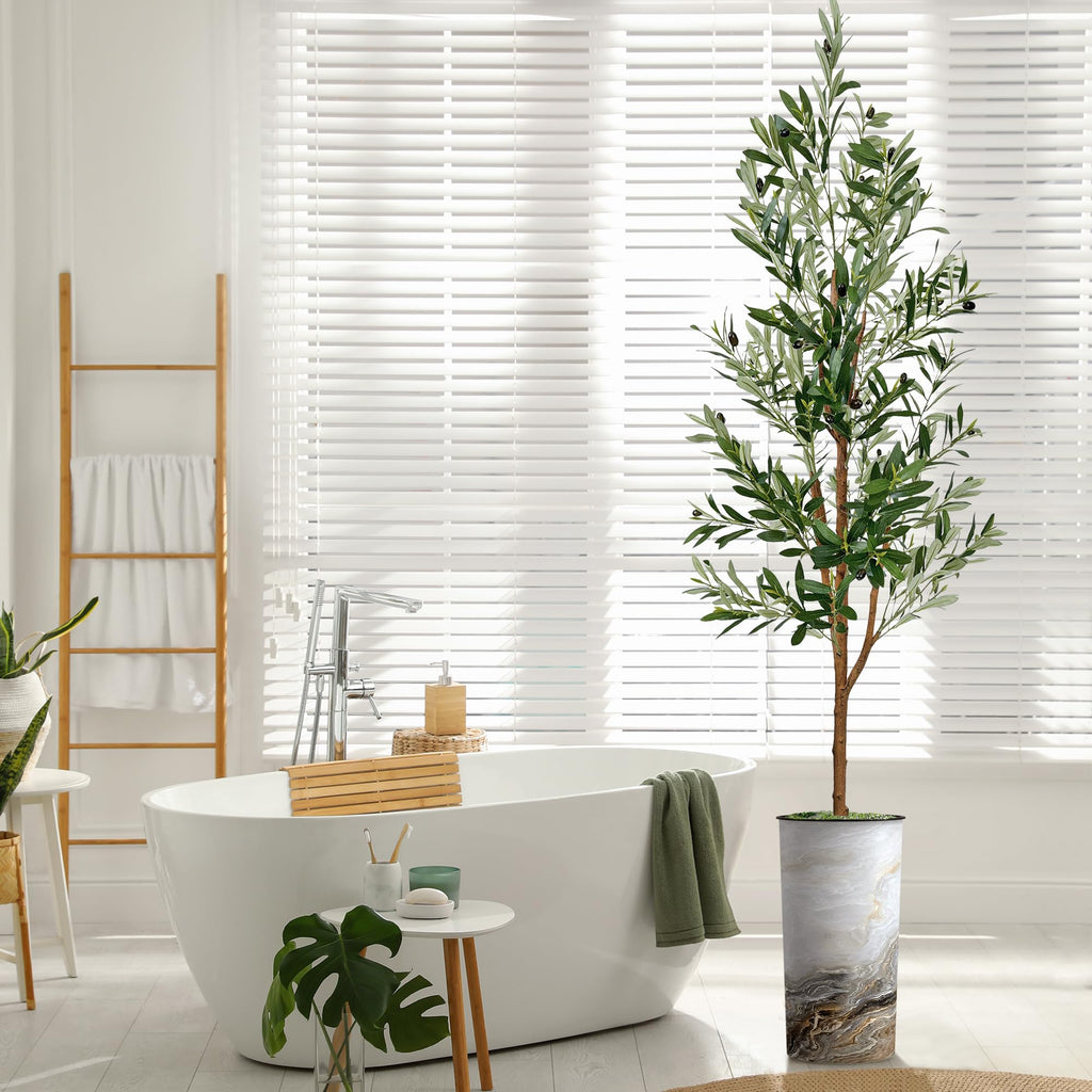 Artificial Tree in Modern Granite Effect Planter, Fake Olive Silk Tree for Indoor and Outdoor Home Decoration - 68"