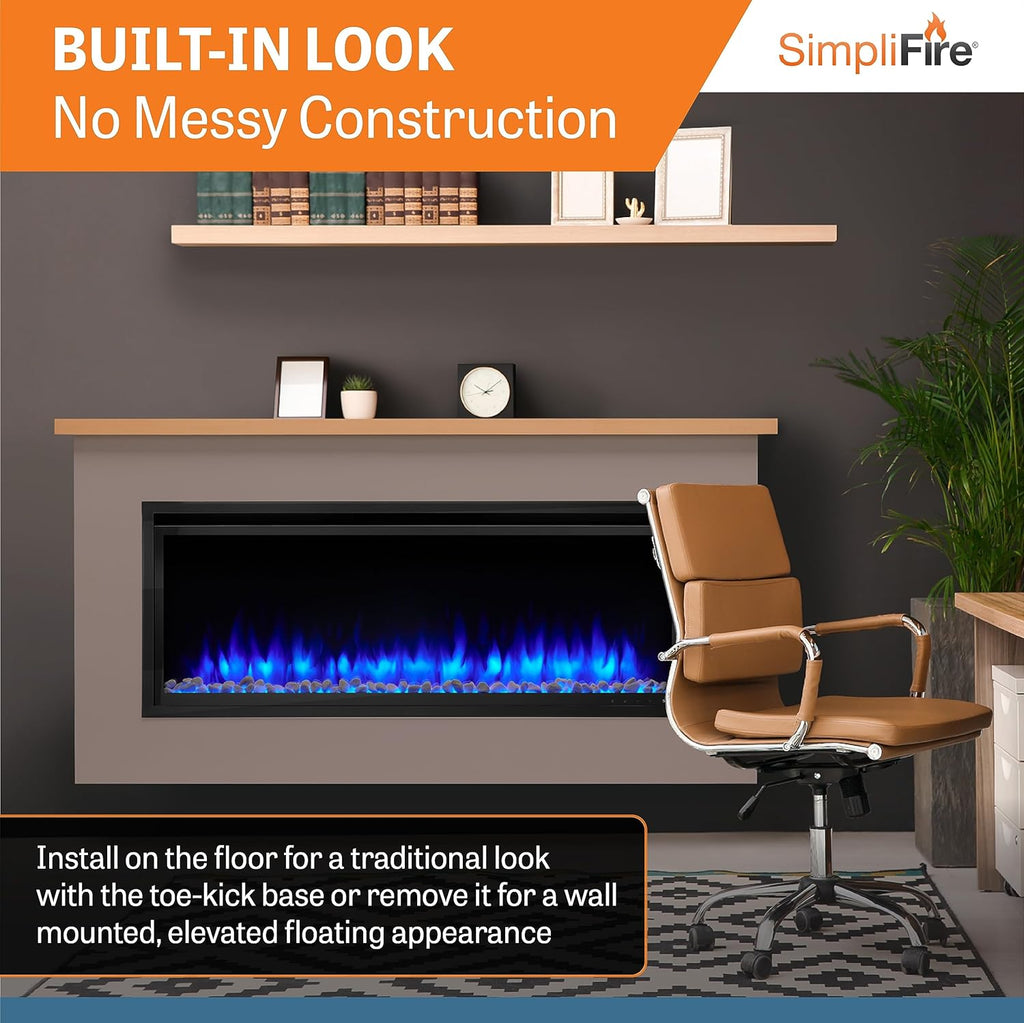 50-Inch Allusion Platinum Linear Electric Fireplace with Mantel Package, Floor or Floating Install Wall-Mounted