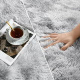 5x8 Fluffy Shag Area Rug, Ultra Soft Plush Tie-Dye Carpet for Living Room Bedroom Light Grey
