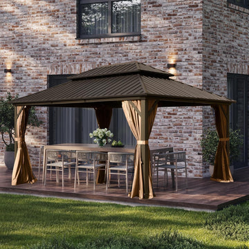 10' x 14' Hardtop Gazebo, Outdoor Metal Gazebo for Patios with Galvanized Steel Double Roof