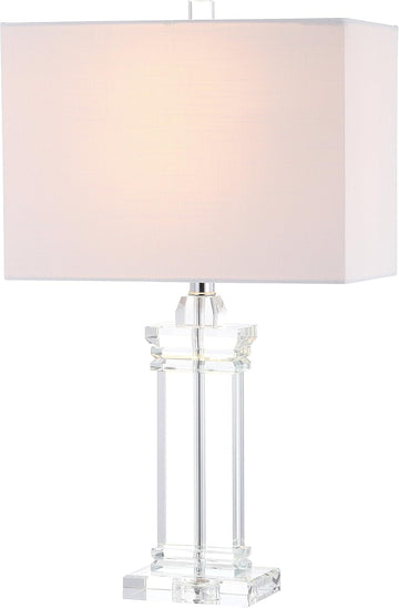 24.5" Ophelia Clear Solid Crystal LED Table Lamp, Modern Rectangular Column Lamp with White Linen Sh