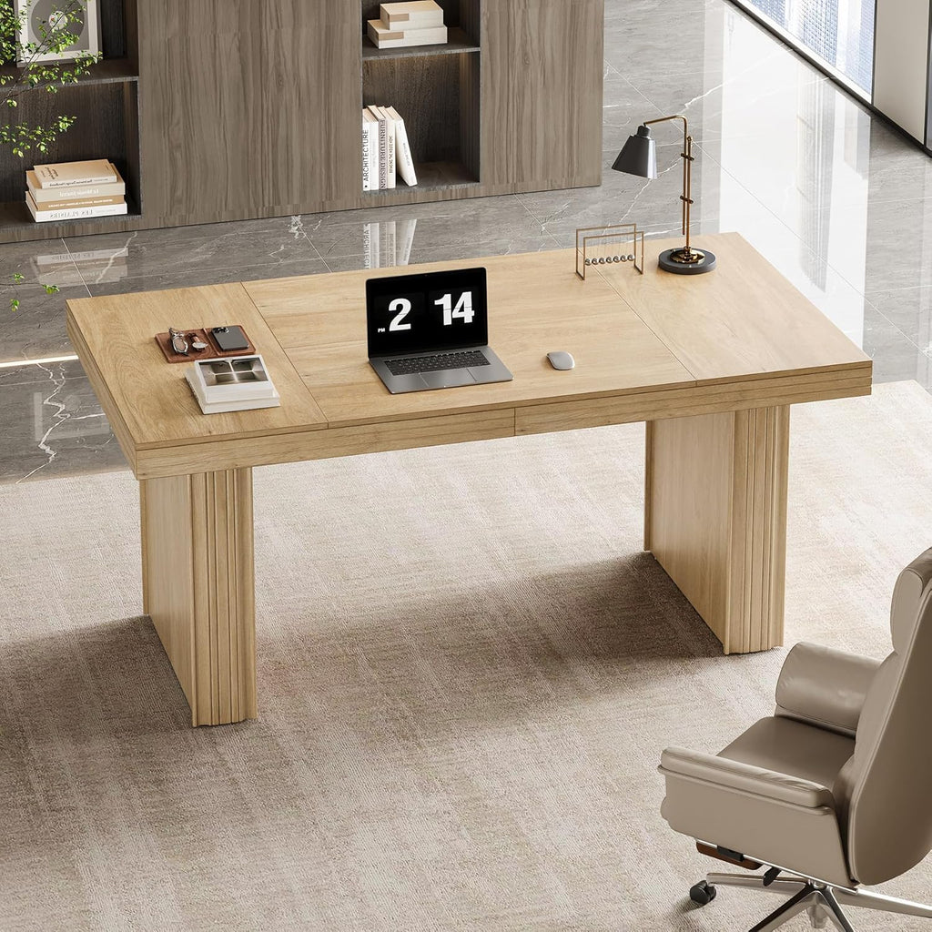 63" Executive Desk, Modern Executive Office Desk with Thickened Desktop and Heavy-Duty Legs