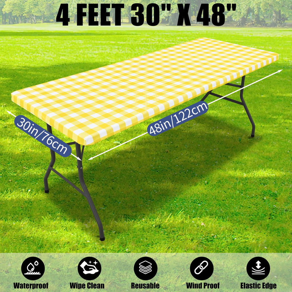 Picnic Table Cloth 2 Pack, Waterproof Elastic Fitted Tablecloths for 4FT Rectangle Tables, Washable Polyester Buffalo