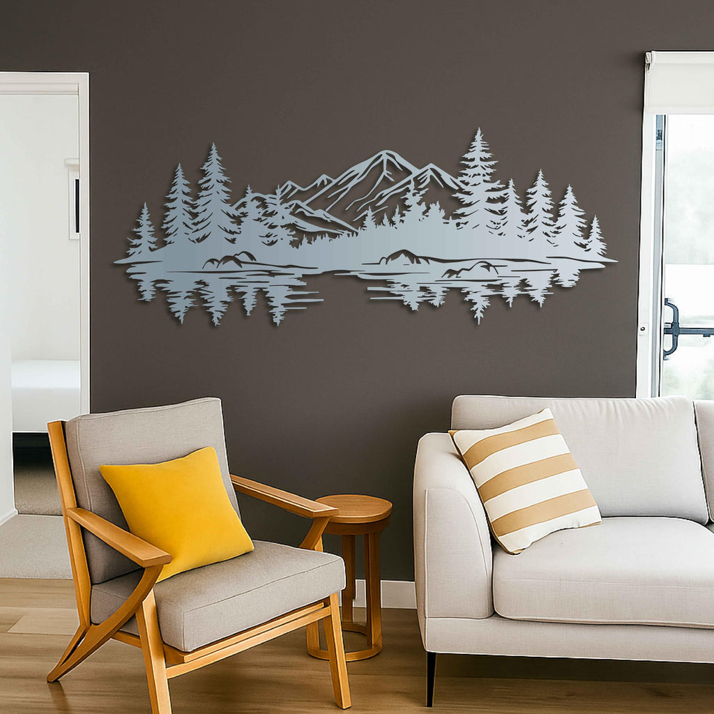 Mountain and Lake Metal Wall Art Decor, Forest Landscape Wall Decor, Cabin Wall Hanging, Farmhouse Wall Decor